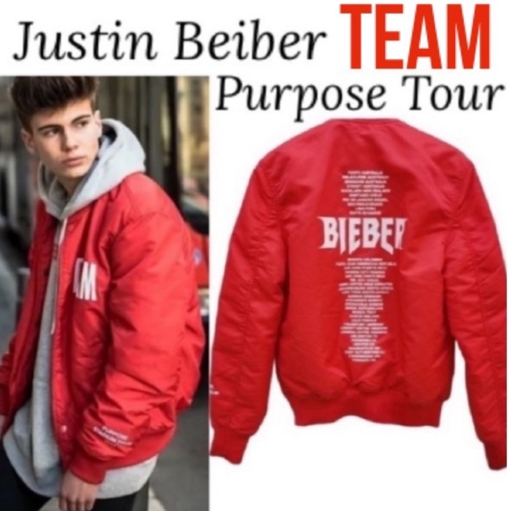 Justin Bieber Purpose Tour Red Bomber Jacket Vintage Y2K H&M Collab Size Large